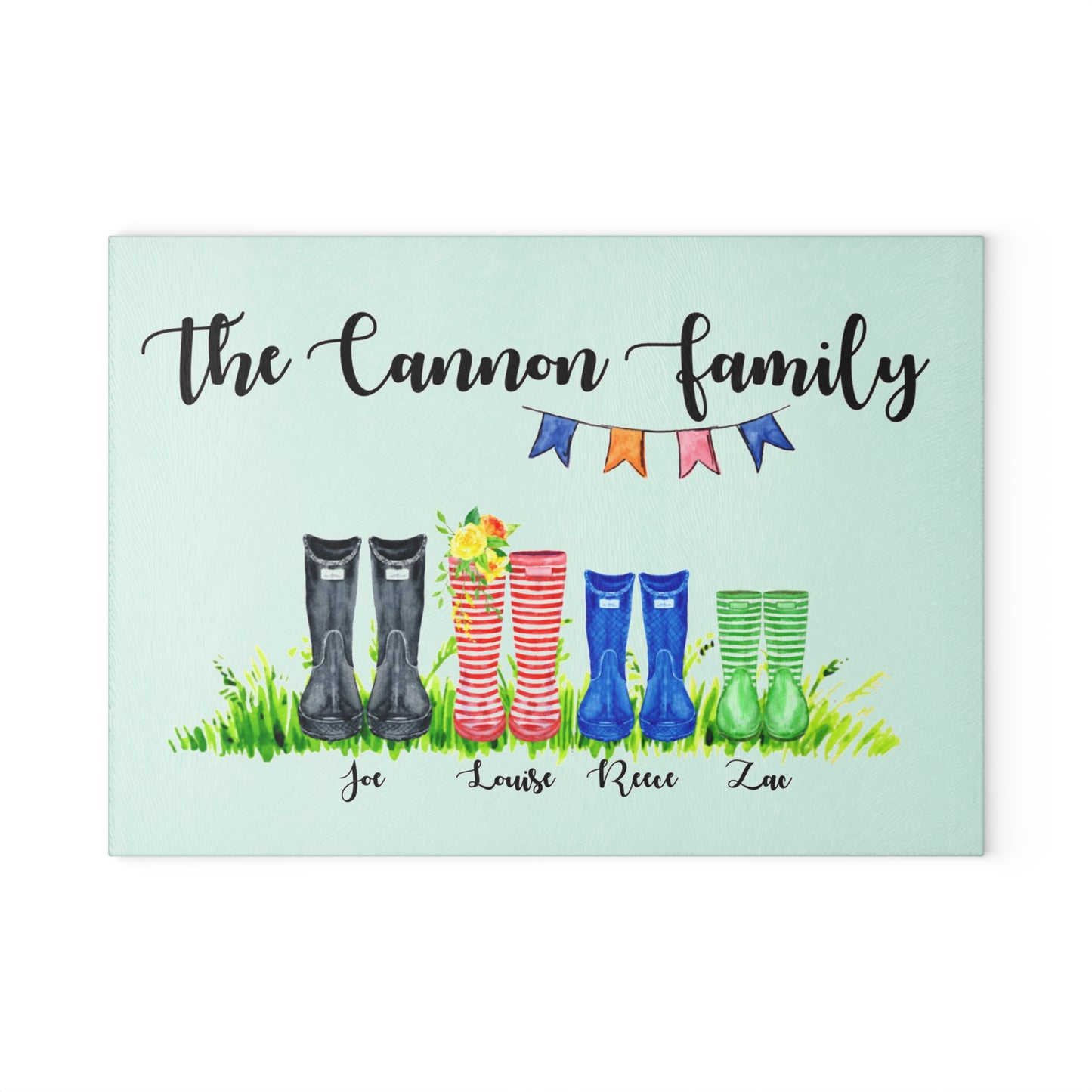 Welly Boot Family Glass Cutting Board