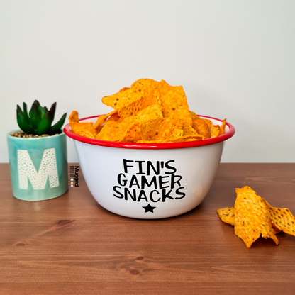 Personalised Gamer Snacks Enamel Bowl