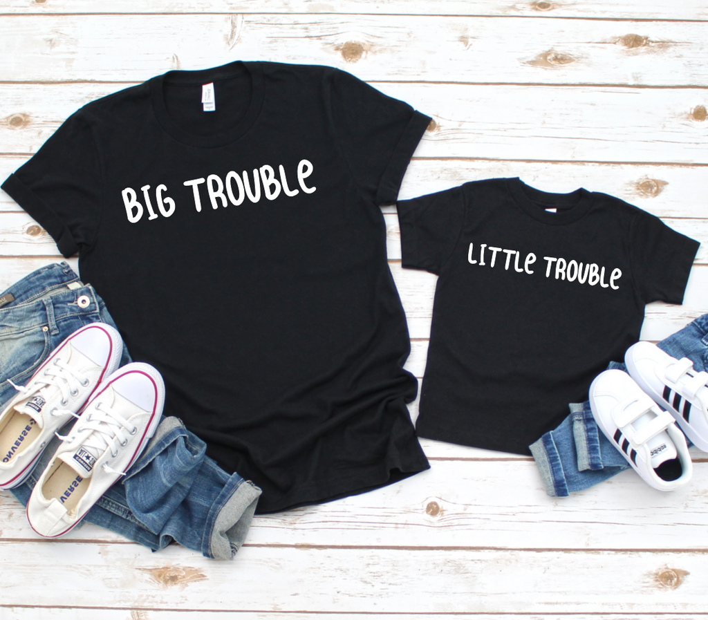 Big Trouble Little Trouble Matching Unisex T Shirts - Mugged Write Off
