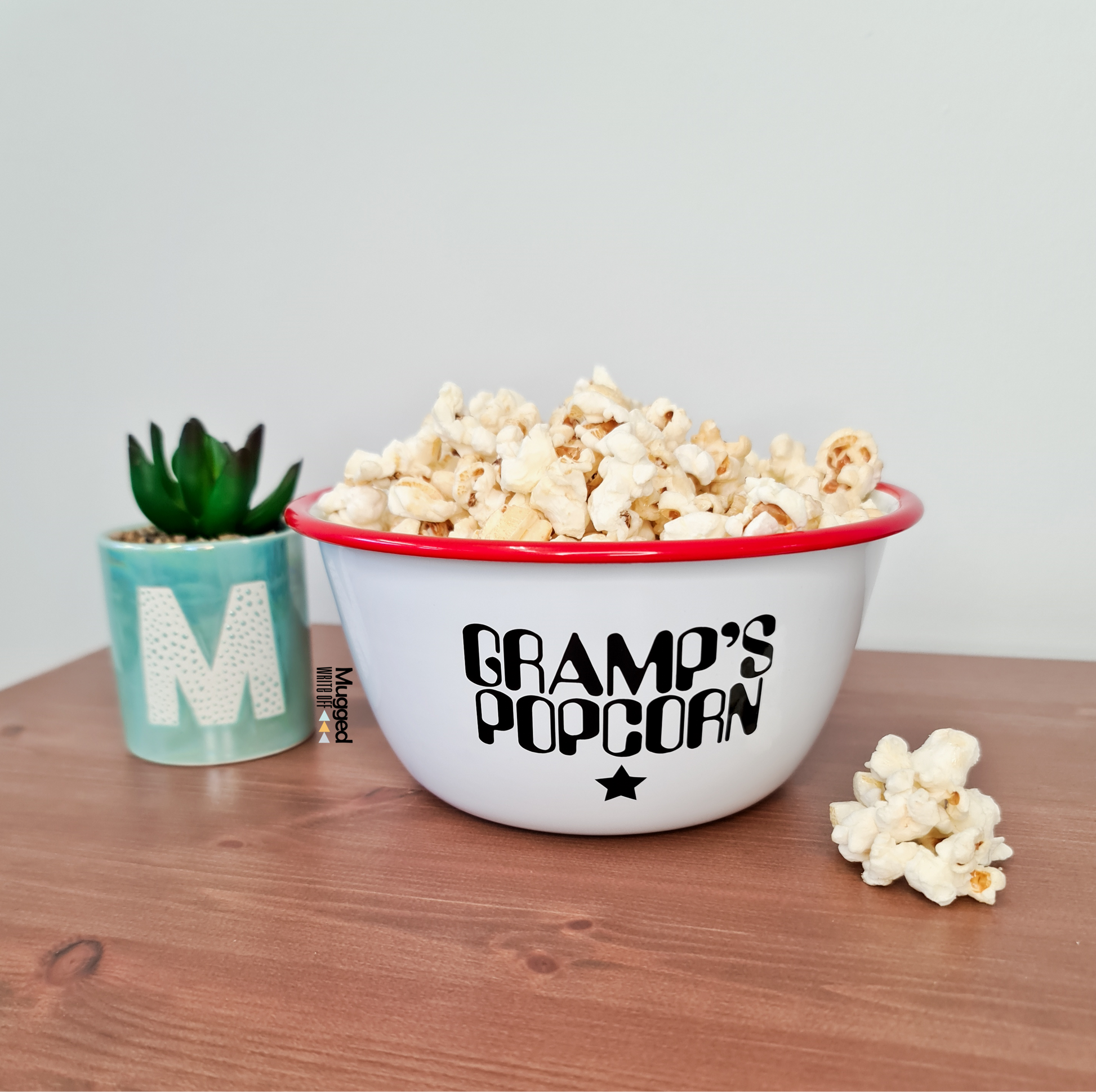 Personalised Popcorn Bowl Red Enamel - Mugged Write Off Limited