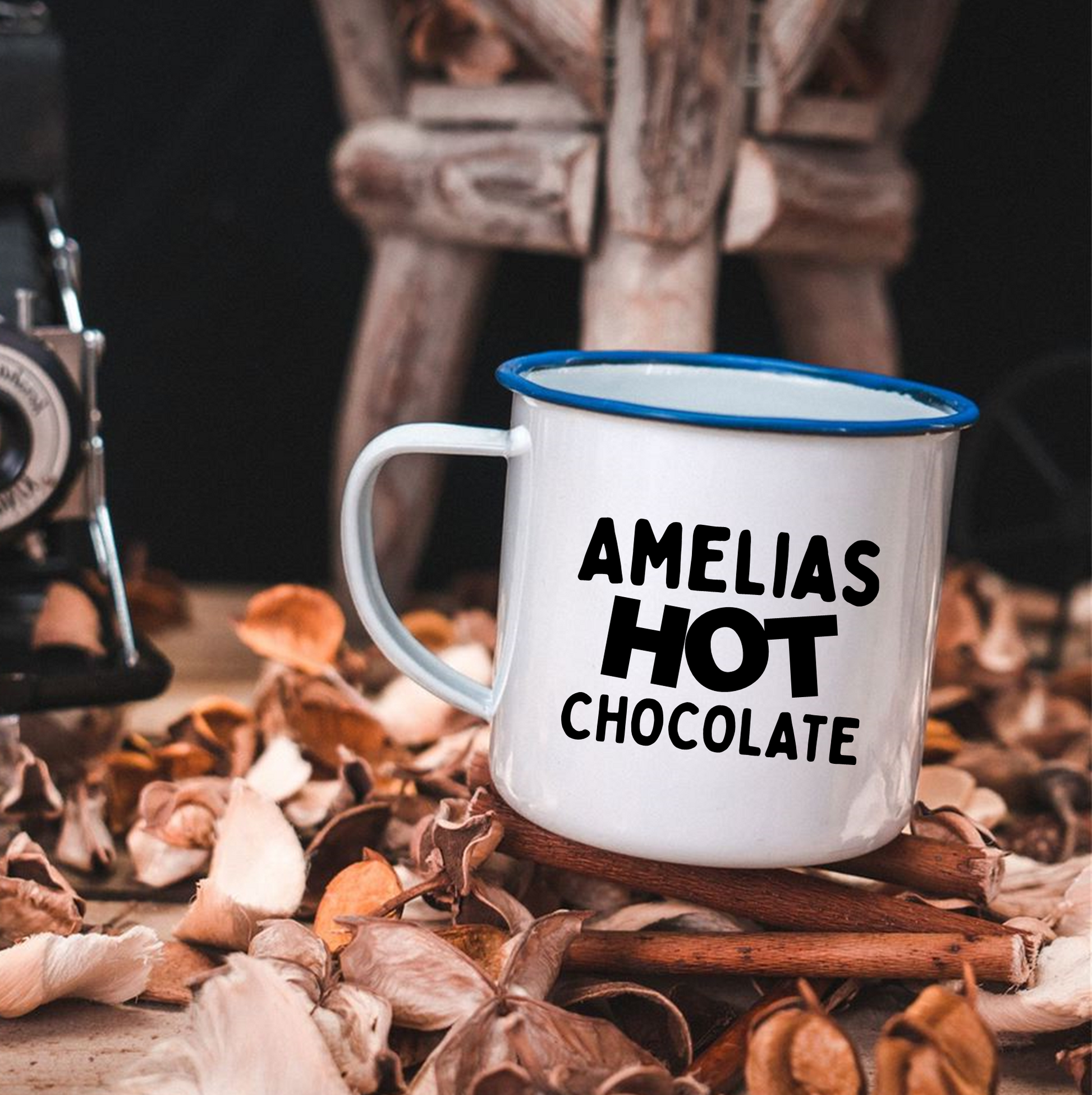 Personalised Hot Chocolate Enamel Mug - Mugged Write Off Limited