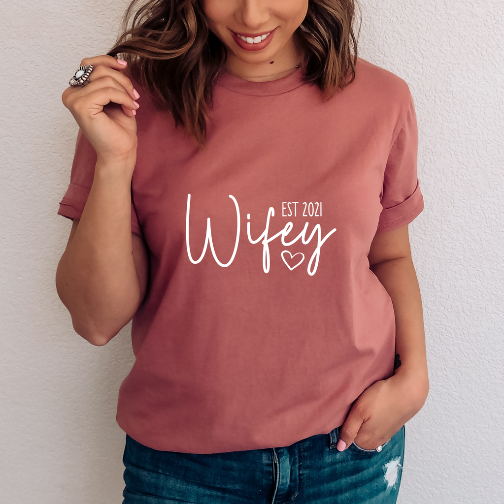 Wifey Est Date Personalised Bride T Shirt - Mugged Write Off Limited