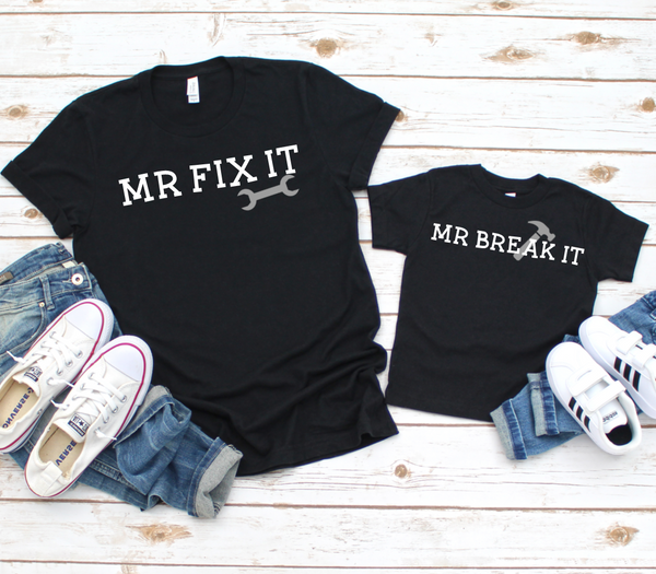Mr Fix It Mr Break It Dad & Son Matching T Shirts - Mugged Write Off